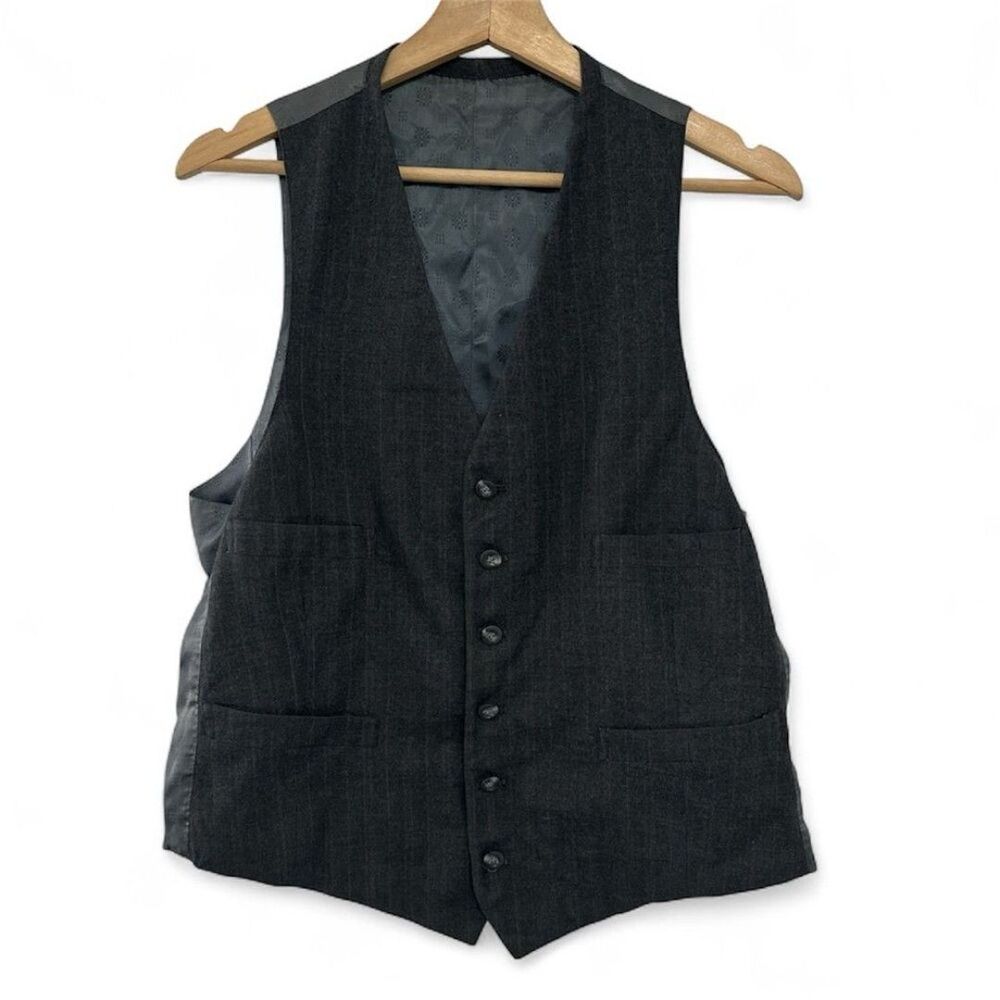Vintage Gray Wool Pinstripe Vest 42 Regular Bolter’s Unisex 80s 90s preppy retro